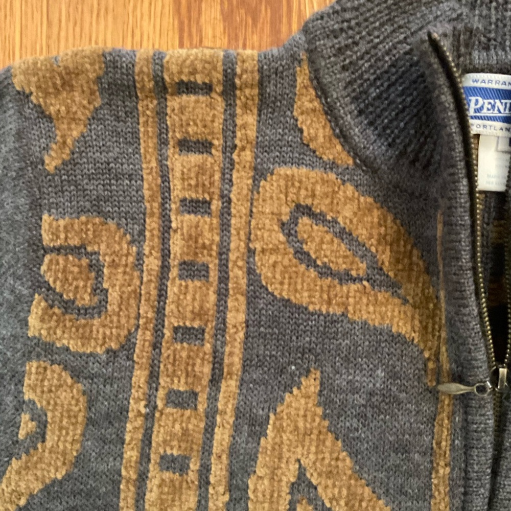 Pendleton- Beautiful Paisley Gray/ Brown Cardigan sweater. Size L - Picture 4 of 7
